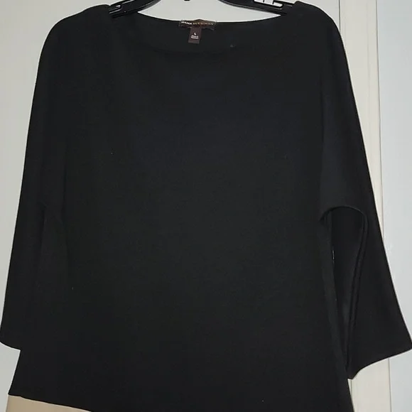 Dana Buchman Black and Tan Asymmetrical Sheath Dress Large - Picture 3 of 5